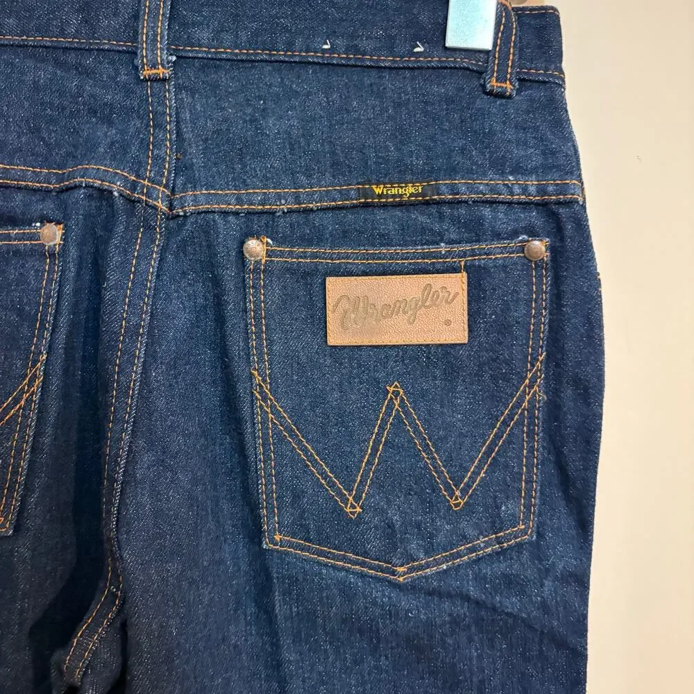 Vintage 70s Wrangler Flare Jeans 29 Long Dark Wash Indigo High Rise Bell Bottom